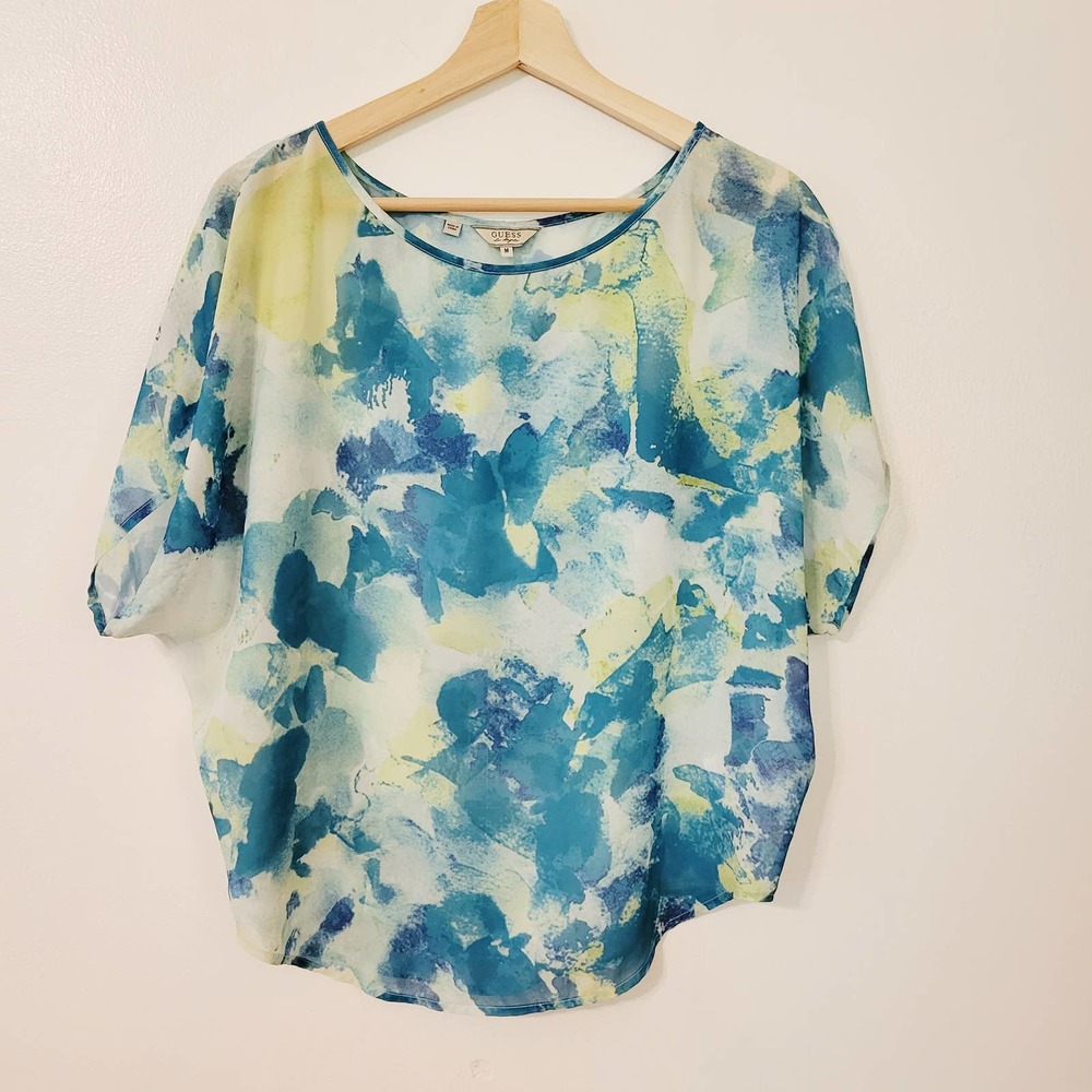 GUESS Los Angeles Watercolor Sheer Blouse M